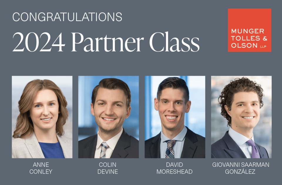 Munger, Tolles & Olson Elevates Four Lawyers to Partner 1 Munger, Tolles & Olson Elevates Four Lawyers to Partner