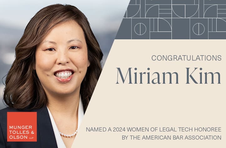 Miriam Kim Named a 2024 Women of Legal Tech Honoree by the American Bar Association 1 Miriam Kim Named a 2024 Women of Legal Tech Honoree by the American Bar Association