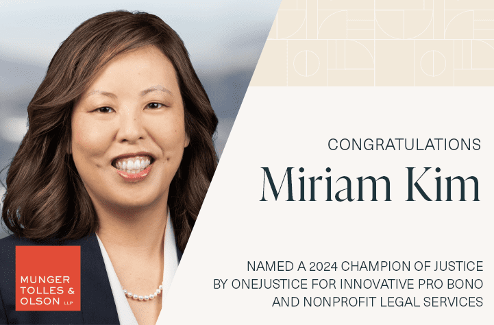 Miriam Kim Honored as a 2024 Champion of Justice by OneJustice for Innovative Pro Bono and Nonprofit Legal Services 1 Miriam Kim Honored as a 2024 Champion of Justice by OneJustice for Innovative Pro Bono and Nonprofit Legal Services
