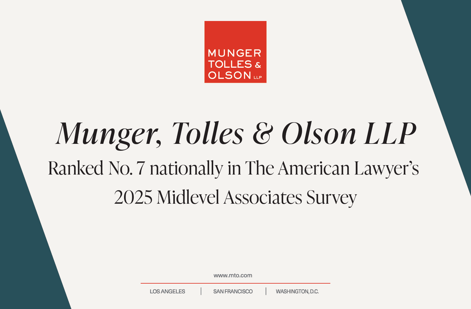 Ranked No. 7 in The American Lawyer’s 2025 Midlevel Associates Survey